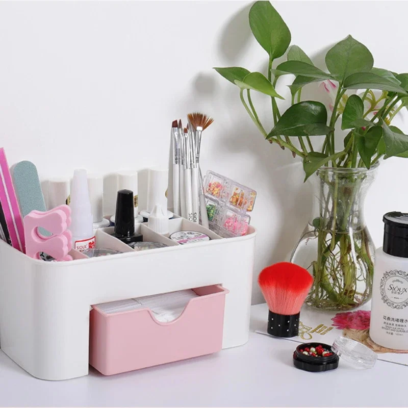 Nail Art Organizer Desktop Drawer Cosmetic Storage Box Makeup Brush Organizer Box Jewelry Lipstick Mask Compartment