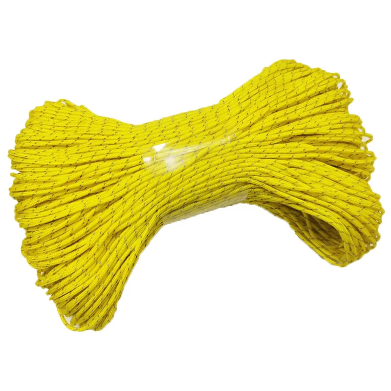 Corda Paracord Refletiva Amarela de 2mm, Corda Tática para Camping, Barraca, Pesca, Corda Paracord de 3 Fios com Comprimento de 10/30/50M