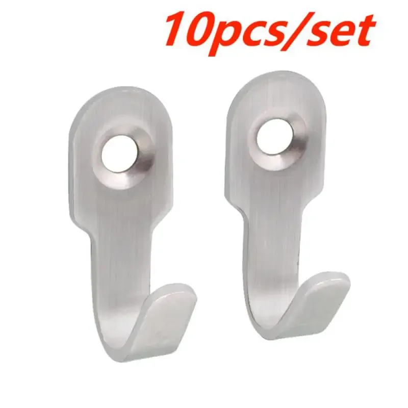 10cps Kitchen Bathroom Hooks Stainless Steel Hanging Adhesive Hooks Stick On Wall Door Clothes Handbag Towel Holder Wall Hange