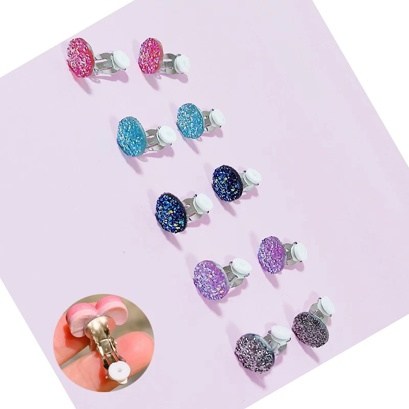 Girls Colorful Round Ear Clip No Piercing Earrings Jewelry For Kid Girl Party Gift Mini Earring For Child 5 pairs/lot