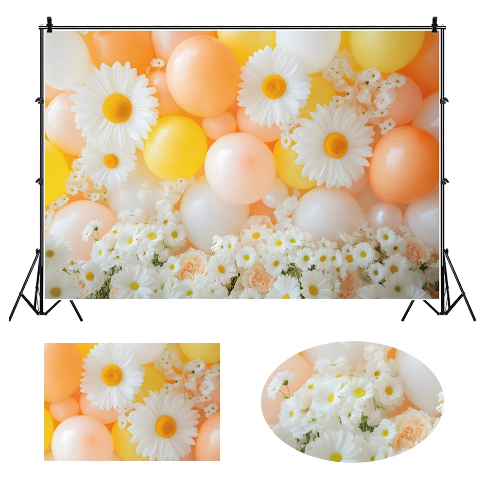 Daisy Birthday Decoration Background Colorful Flower Balloon Curtain Baby Shower Photography Backdrop Cake Table Decoration