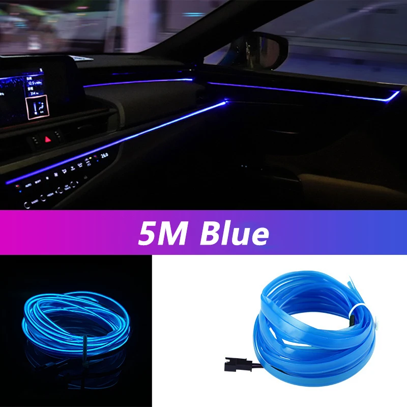 5M Auto-interieur Led Strip Licht Neon EL Bedrading Decoratieve Lamp Voor Auto DIY Flexibele Omgevingslicht USB Party sfeer Diode