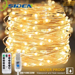 String Lights Fairy Led USB 8Mode 5/10M/20M 50/100/200LED WithRemote Control Garlands Home Wedding Christmas Holiday Decor Lamps