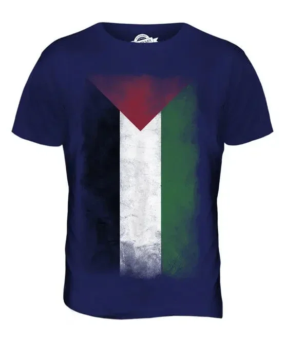 Palestine Faded Flag Men's T-shirt Comfortable T-shirt Top Palestine Gift Casual Fashion Short Sleeve Breathable Clothing Top