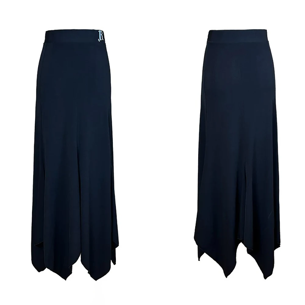 Women High Waist Irregular Hem Ballroom Dance Long Skirt Black Flowy Split Maxi Skirt Modern Waltz Tango Competition Dancewear