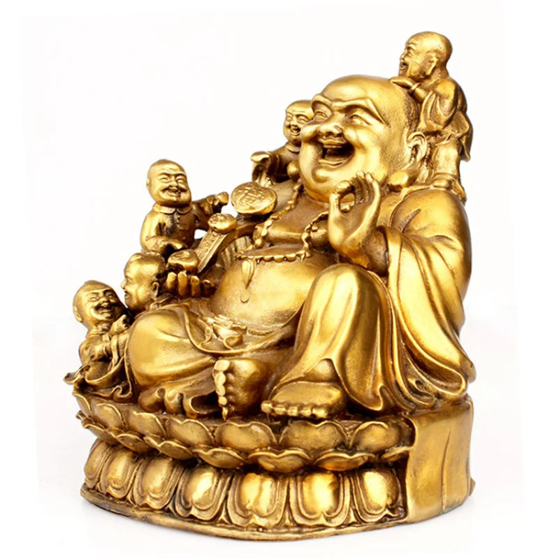 Five-Character , Laughing Statue, Maitreya , Brass Buddha Ornament for Good Fortune view 3