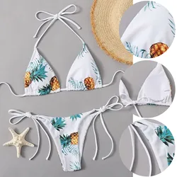 Women's Sexy Three Points Bikini Swimsuit Fashion Pineapple Print Swimwear Two Piece Bikini Summer Beach Casual Bikini Beachwear