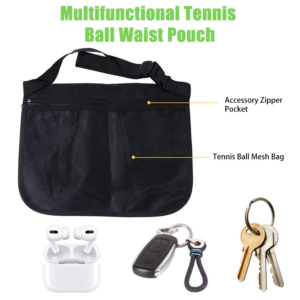 Large Capacity Tennis Ball Carry Bag Mesh Pouch Multifunctional Golf Ball Storage Waist Bag Training Zipper Tennis Ball Holder