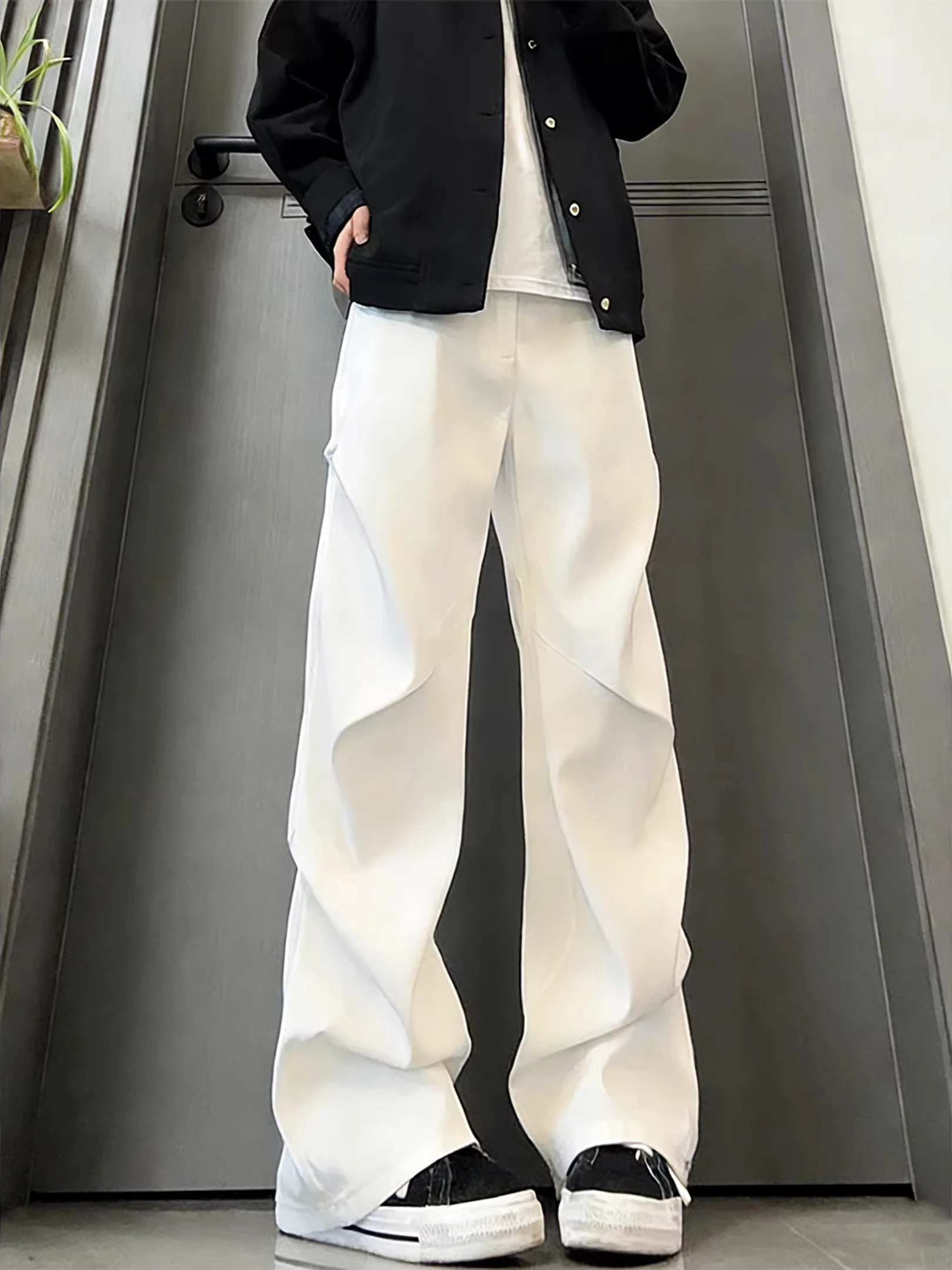 

Cleanfit Men's Pleated Loose Wide Leg Pants Casual Straight Knife Trousers Slimming High Waist Bendy Sword Pants