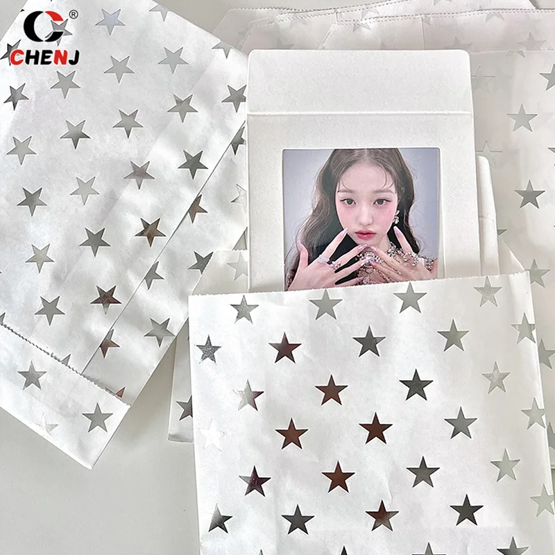 10 Pcs Ins Style Simple Silver High Grade Star Hot Silver Paper Bag Gift Packaging Bag Card Packaging Materials