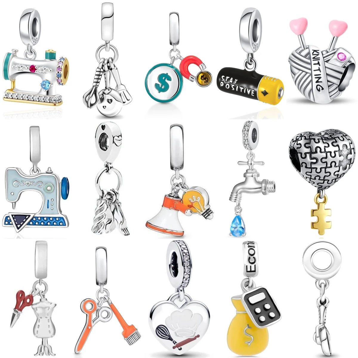 Venda quente bugigangas máquina de costura bateria ímã encantos grânulo caber prata original 925 europeu pulseira feminino jóias presente