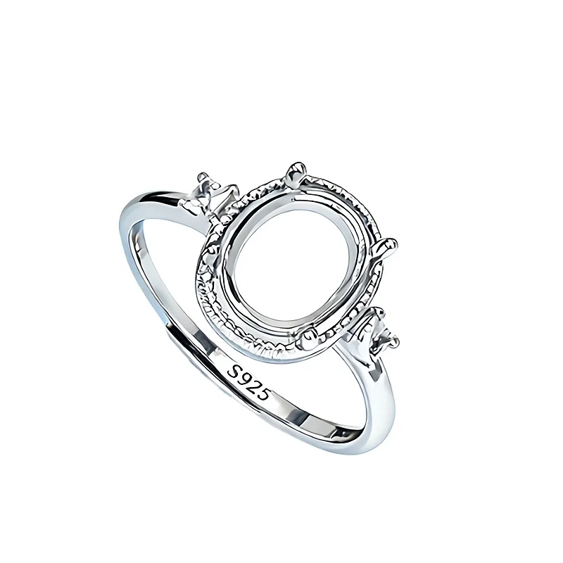 

925 Sterling Silver Women Engagement Wedding Ring 7x9mm Oval Cabochon Semi Mount Ring for Amber Turquoise Gemstone Setting