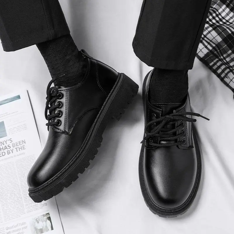 

Men's Suit Shoes Spring Summer British Style Business Casual Heightening Waterproof Soft Bottom Black Large Head Shoes
