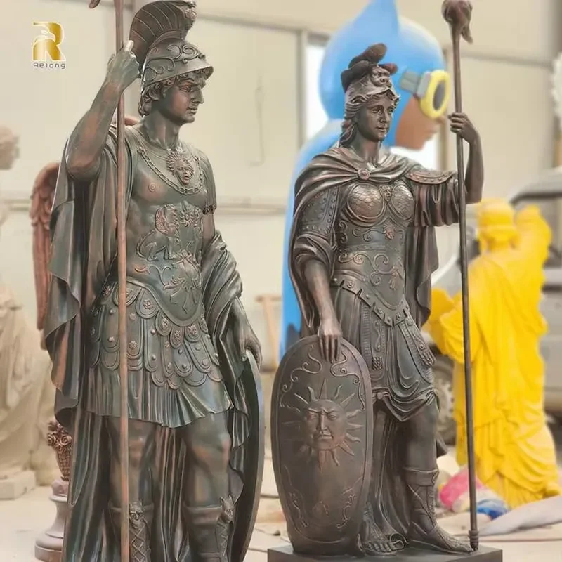 RELONG Life Size Custom Resin Fiberglass Warrior Statue Sculpture European Style for Outdoor Villa Garden
