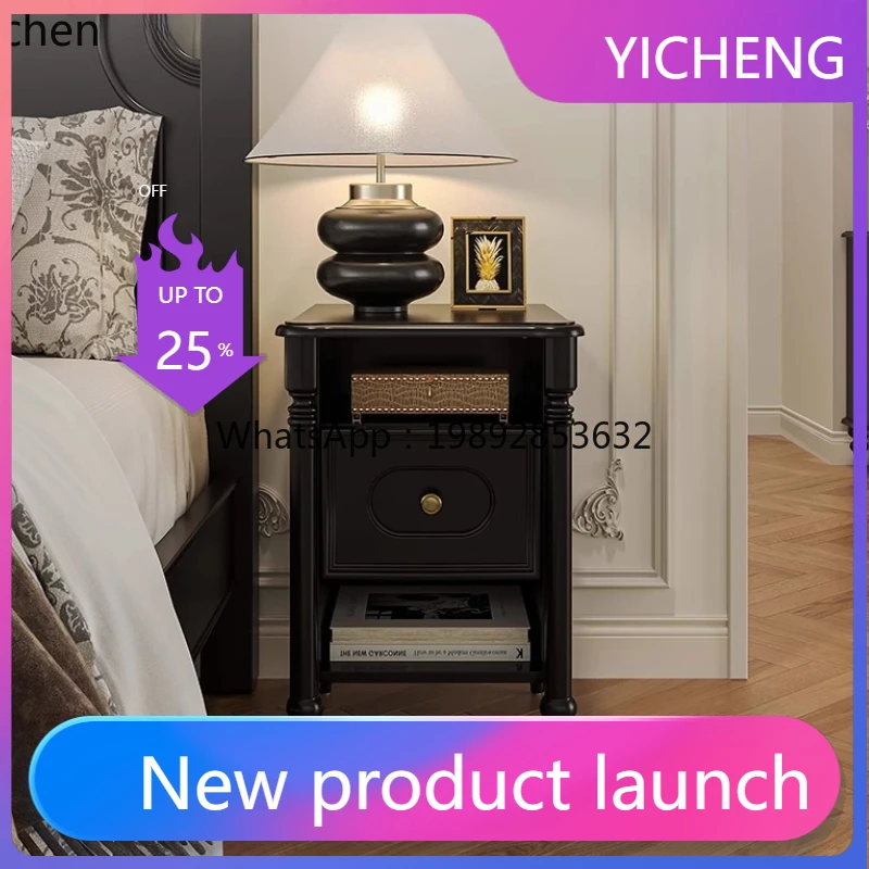 

LYY solid wood smart bedside table bedroom bedside rack storage cabinet