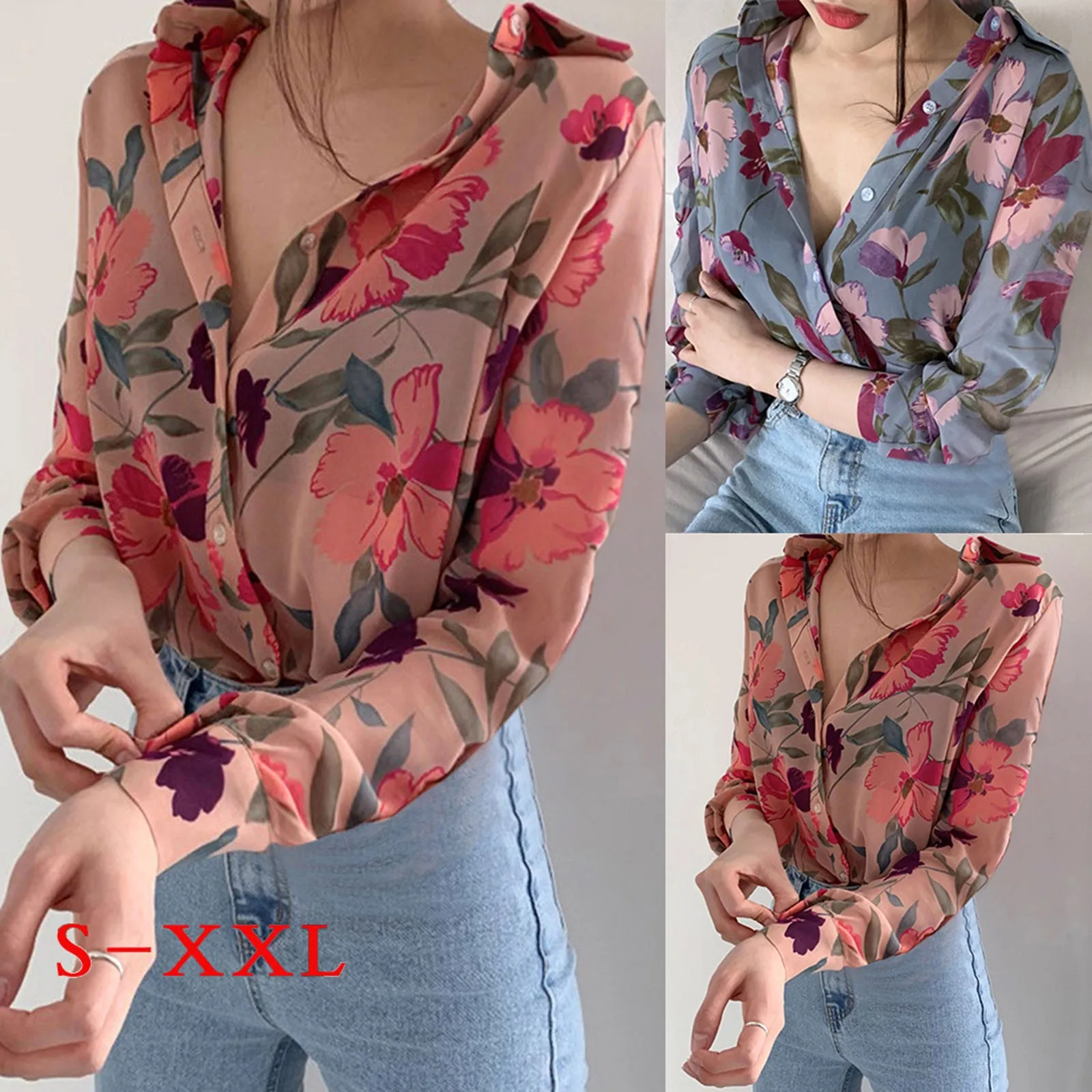 Spring Summer Casual Fashion Floral Print Long Sleeve Chiffon Shirt Women Elegant All-match Oversized Blouse Female Cardigan Top