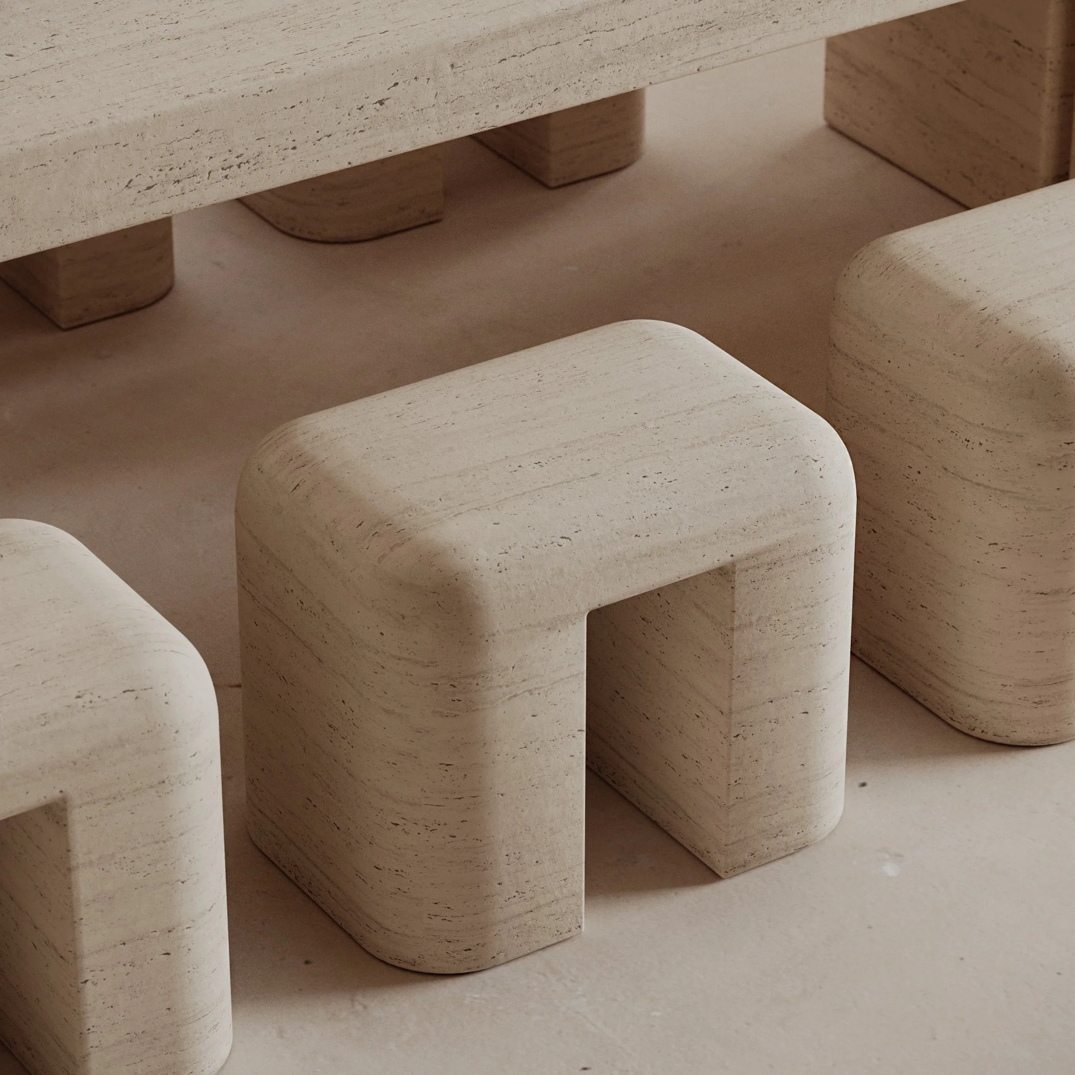 Stone natural stone simple design home furniture marble travertine stool footstool with leg entrance villa living room
