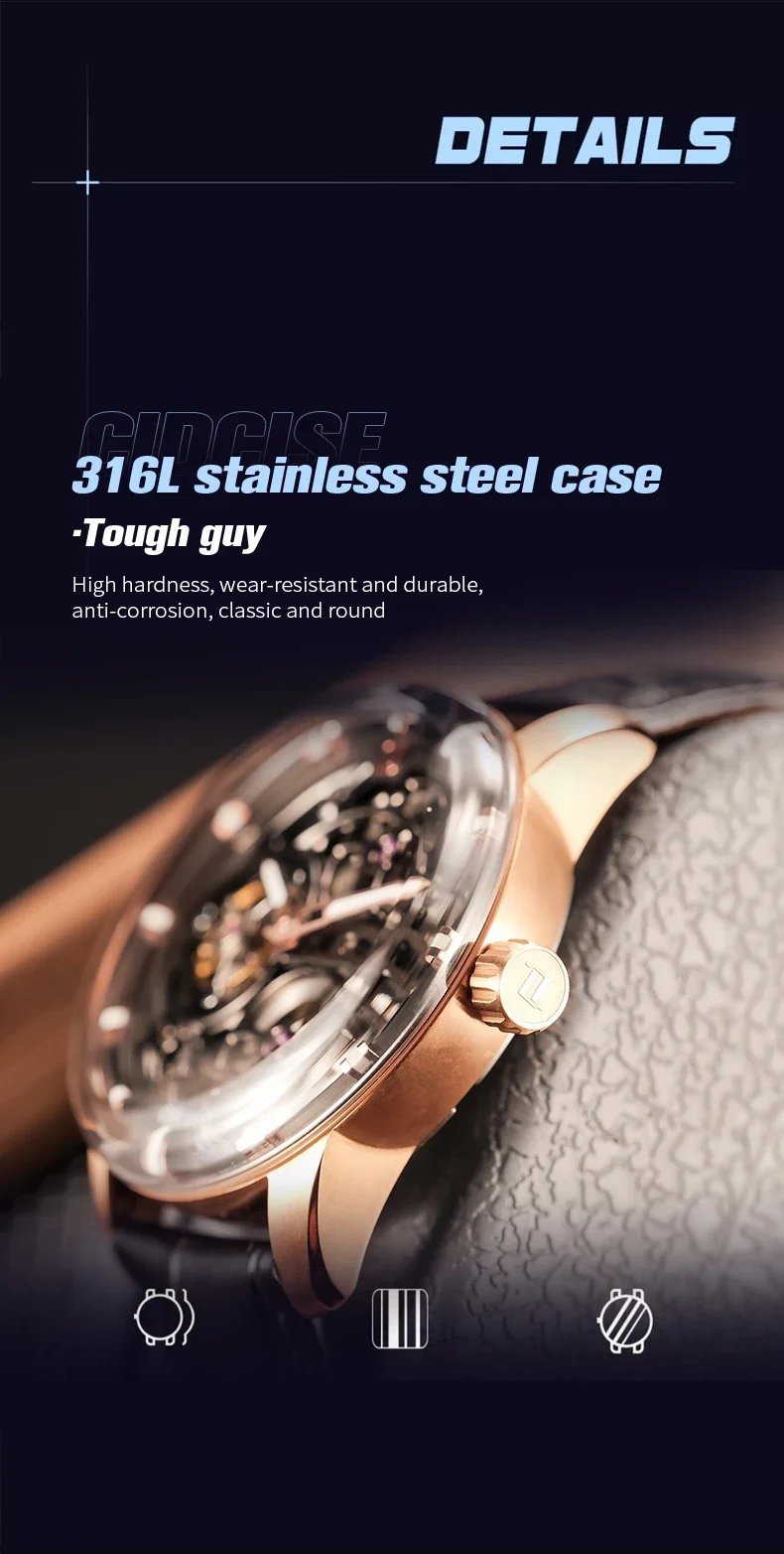 OBLVLO Men Tourbillon Watch 42MM Luxury Mechanical Wristwatch Luminous 5Bar Waterproof Sapphire Hollow Out Dial