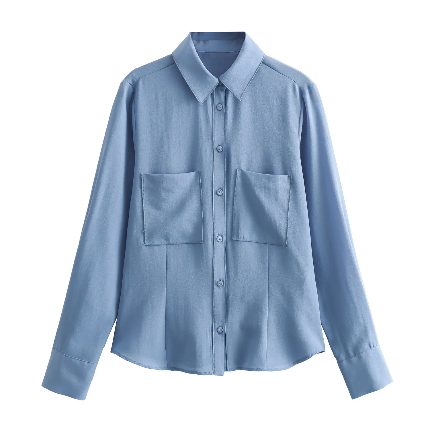 

TRAFZA Women Summer New Popular Turn-Down Collar Long Sleeves Single Breasted Shirts Female Chic Button Lapel Polo Blouse TRAF