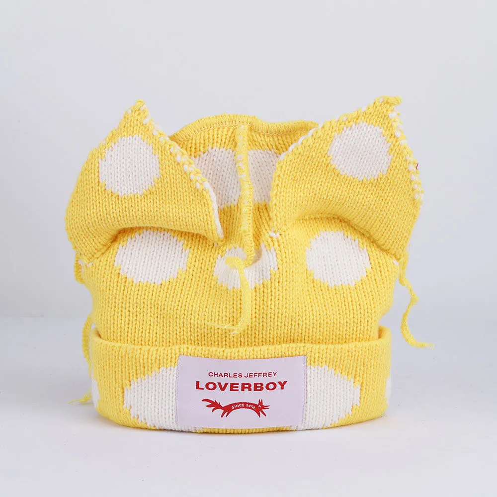 Cat Ear Hat Dot Design Loverboy Hat Knitted Hat Beanie Cap Colored Personalized Hat for Women Men Autumn Winter