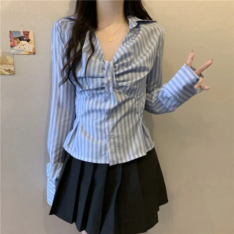 2024 Design Sensibility Striped Autumn Fashion Slimming Long Sleeve T-Shirt Waist-Fitted Smooth Your Silhouette Aesthetic Top