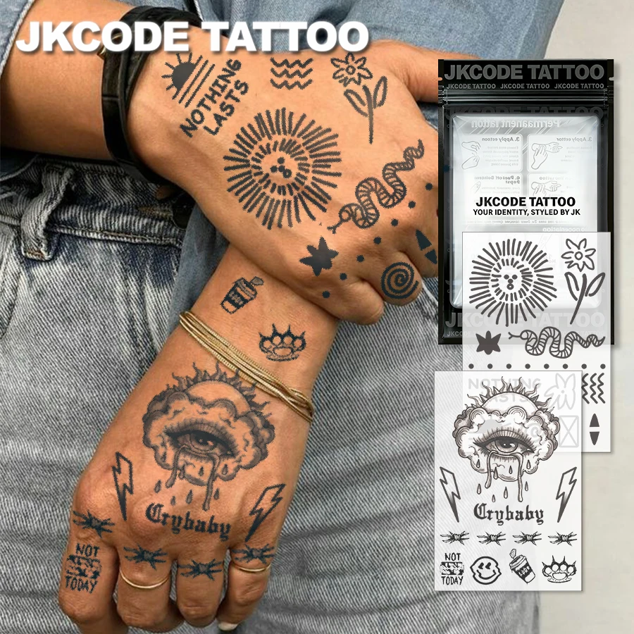 2-teiliges Semi-Permanentes Tattoo-Set |     Lustige Illustrations-Tattoo-Aufkleber Handtattoos Niedliches Design Fingertattoos |     Unisex wasserfestes Tattoo, realistisches Imitationstattoo, nicht