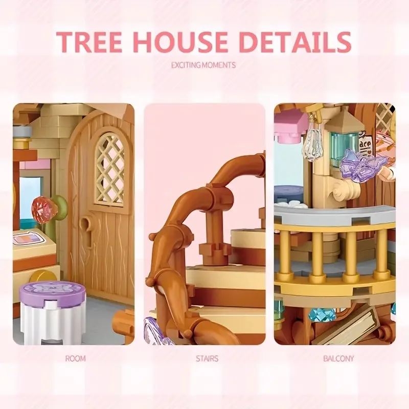 Fiore di ciliegio Casa sull'albero Modello di costruzione della casa Piccola particella Building Block Ornamento Natale Capodanno Regalo di Halloween