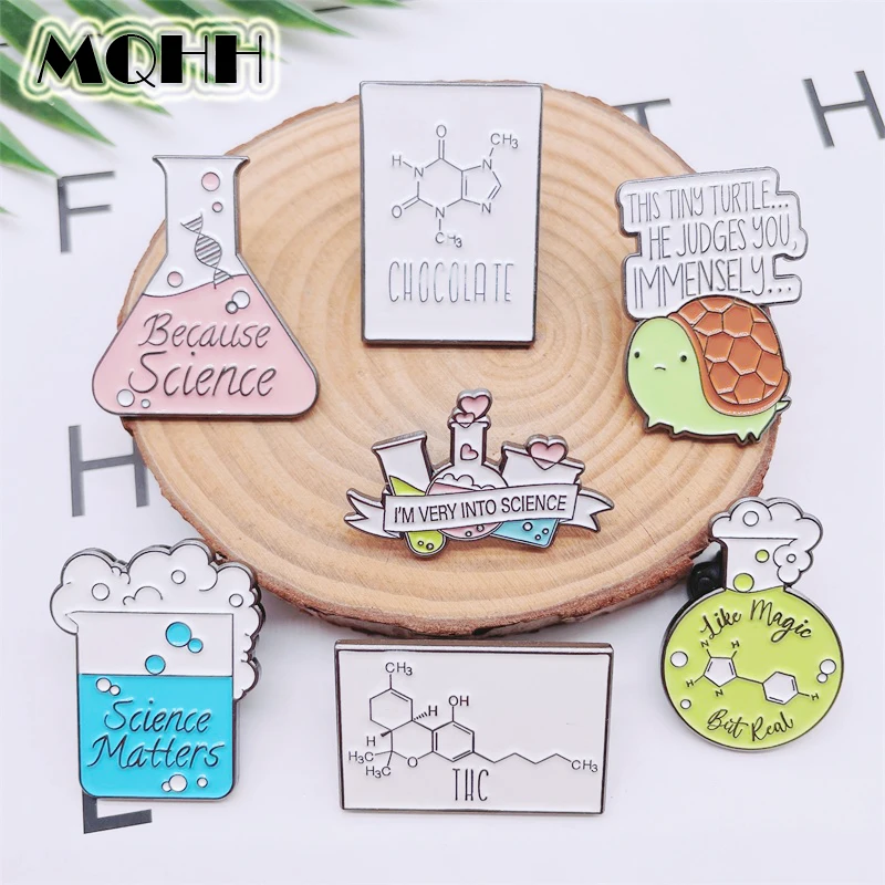 Creative Chemistry Geometry Molecular Experiment Equipment Enamel Pins Love Color Beaker Instrument Alloy Brooch Jewelry Gift