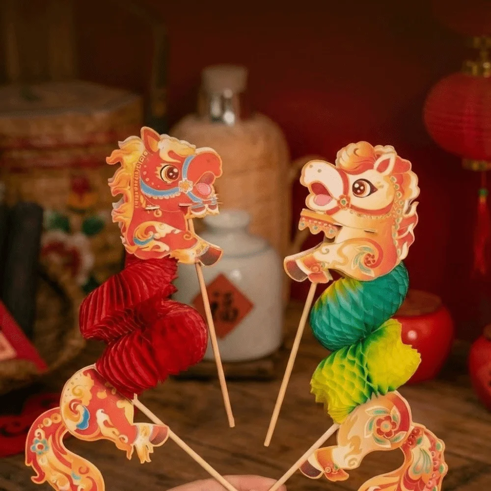 Paper Dragon Dance Props Cartoon Pattern Honeycomb Paper Horse Dance Props DIY Material Set New Year Decorations