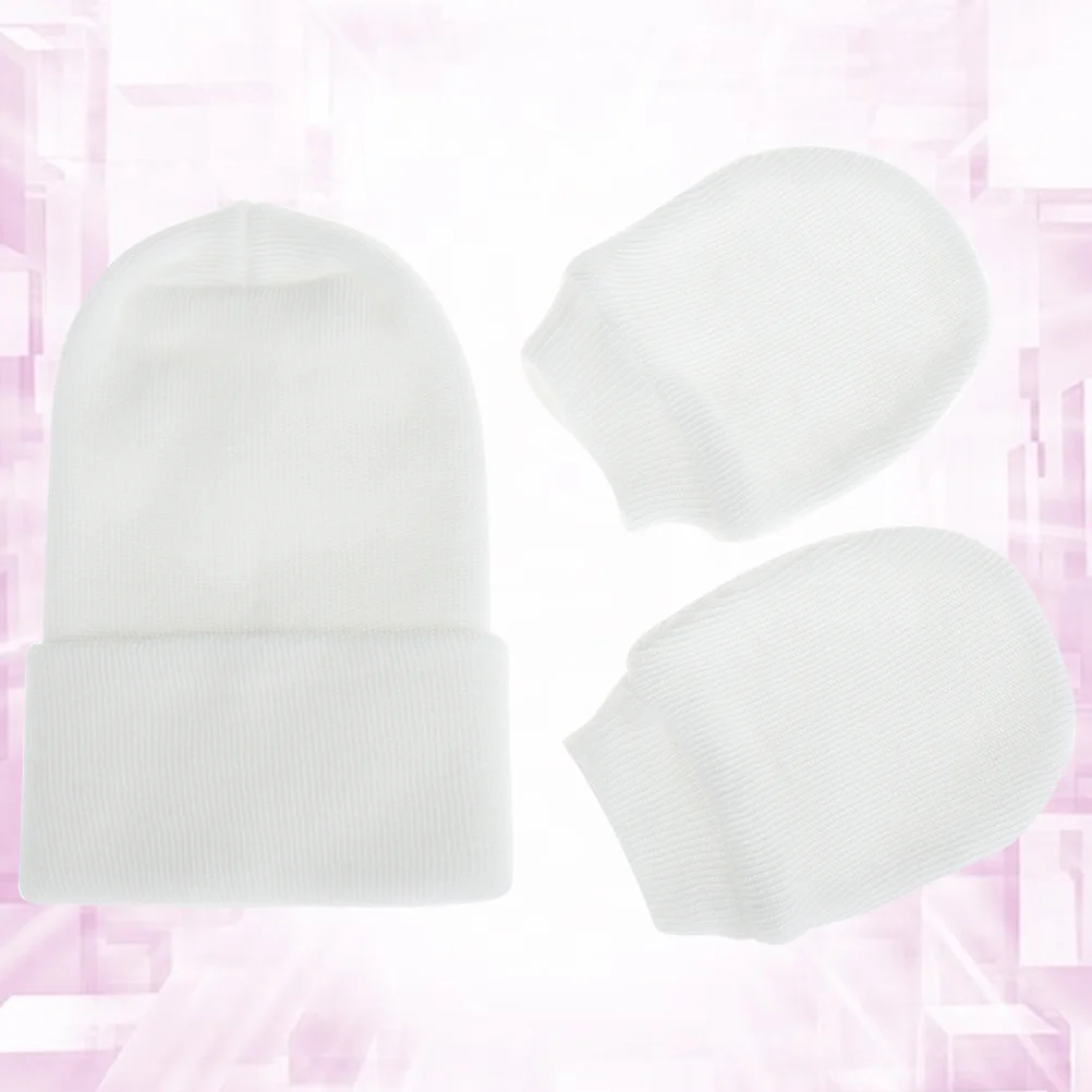 مجموعة واحدة من القفازات القبعة، قبعة صغيرة من القطن الفاخر، تصميم مخطط للشتاء الدافئ للرضع