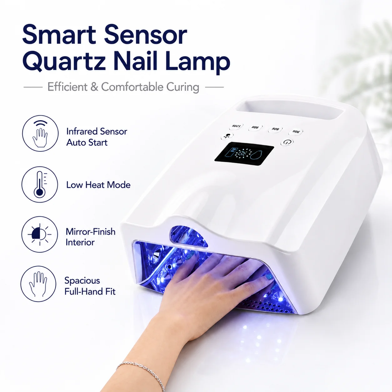 128w Professional Nail Lamp with Quartz LEDs Removable Base for Manicure Pedicure Gel Curing