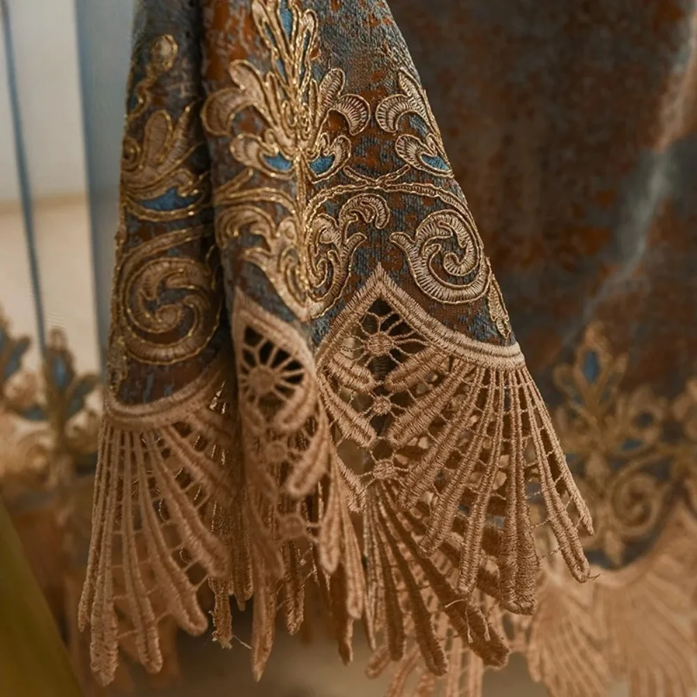 European Embroidered Blackout  Living Room Bedroom Curtains Elegant Fabric for Modern High-end Luxury Palace-Style Home