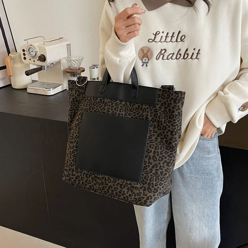 Fashion Leopard Women\'s Bag Big Female Handbags Totes Purse Large Bucket Bags Ladies Crossbody Shoulder Bag Canvas Designer Bags