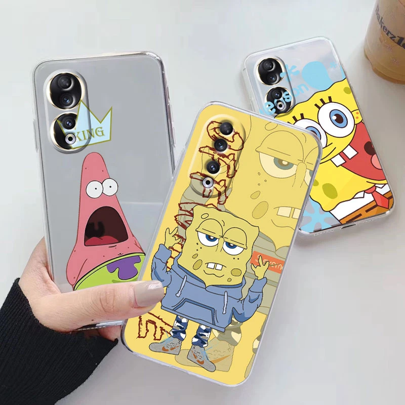 Cartoon Clear Case For Honor 90 Back Cover Soft Silicone Shockproof Sponge-Bob-Patrick-Star Fundas For Honor90 5G 6.7