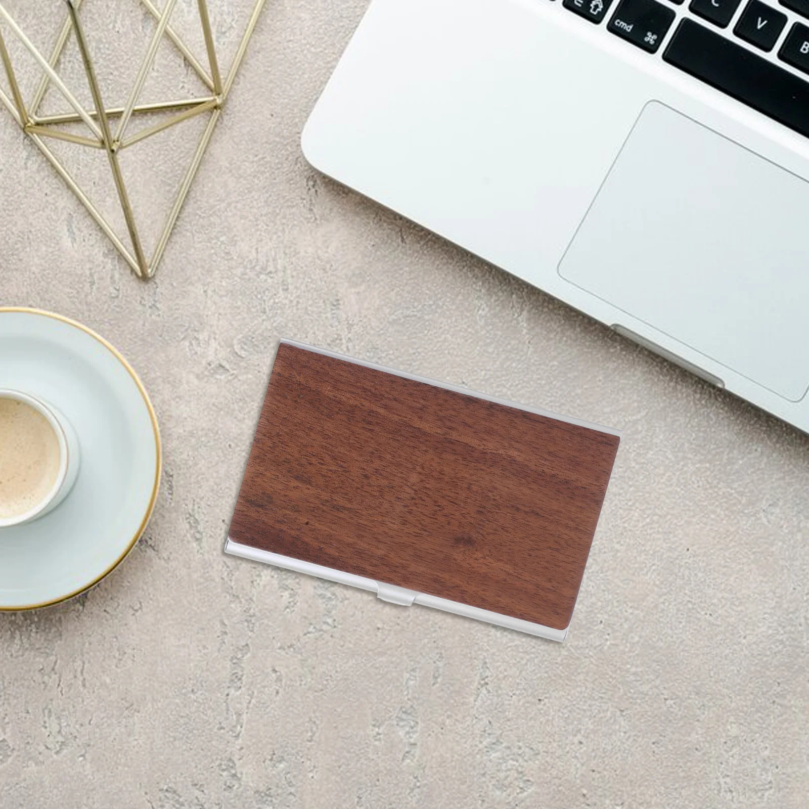 

Wood Grain Business Card Box Wallet Holder Desk for Men Credit Display Case Women Miss