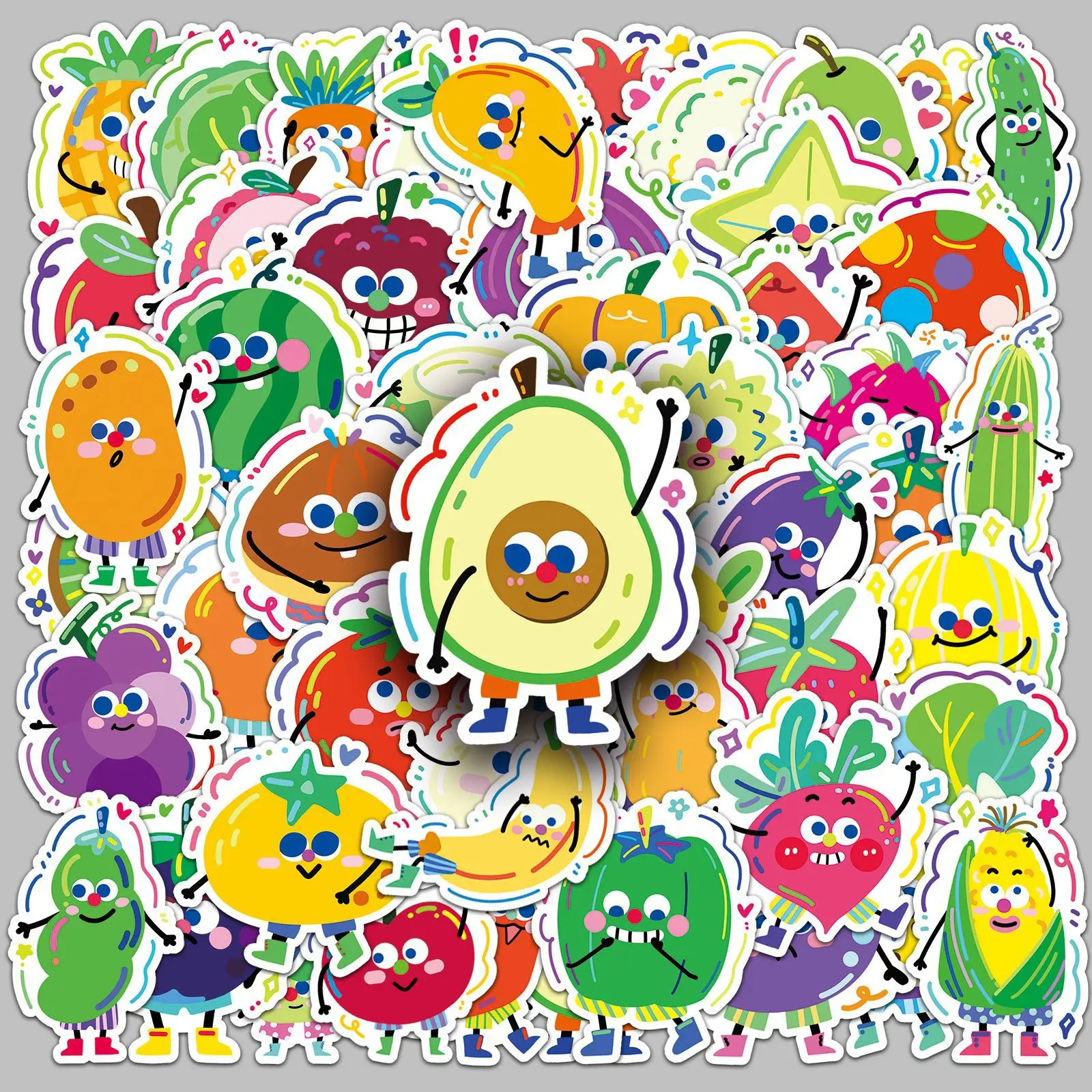 50PCS Vegetables and Fruits Cute Waterproof Decoration Children’s Educational Enlightenment Stickers