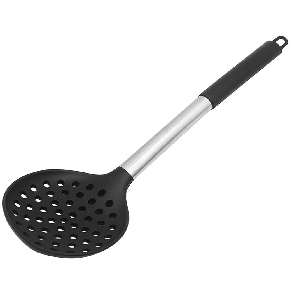 Silicone Slotted Spoon, BPA-Rree & Heat Resistant Up to 480°F, Stainless Steel Handle Seamless Nonstick Kitchen Skimmer