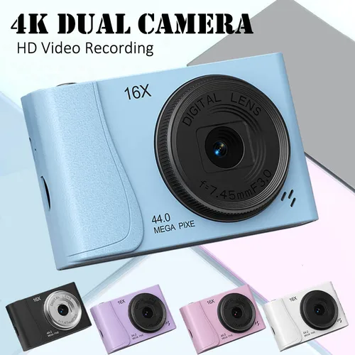 Imagen 2 del producto Cámara digital 4K, videocámara con zoom de 16x, cámaras compactas de 24 millones de píxeles, enfoque automático para fotografía de niños, adultos y principiantes