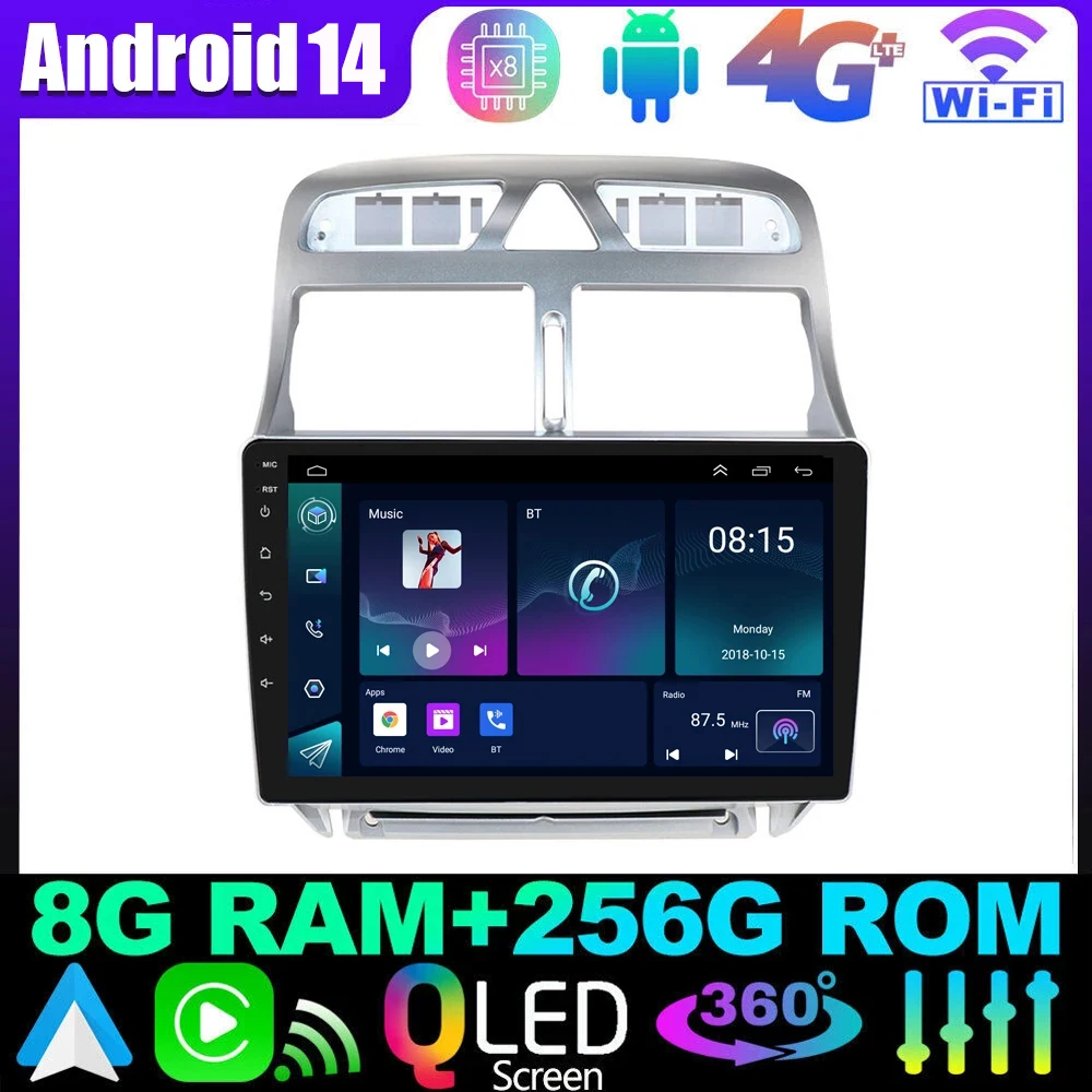 4g + 64gb android 14.0 estéreo para peugeot 307 sw 307 2002-2012 2013 auto 2 din rádio do carro reprodutor estéreo bluetooth gps sem 2din dvd