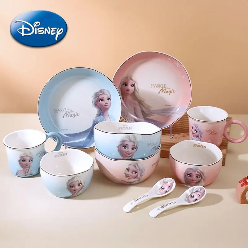 Disney Frozen Elsa beautiful ceramic rice bowl girls and children tableware for one person birthday gift bowl and plate