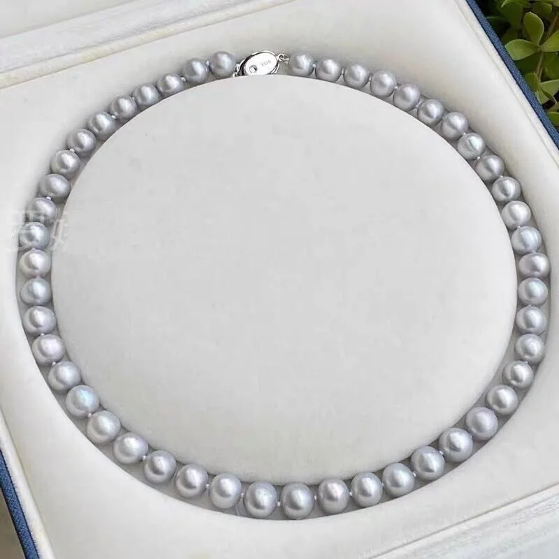 

HOT NEW Stunning AAA 10-11MM South Sea Gray Pearl Necklace 18 Inch 925S+box