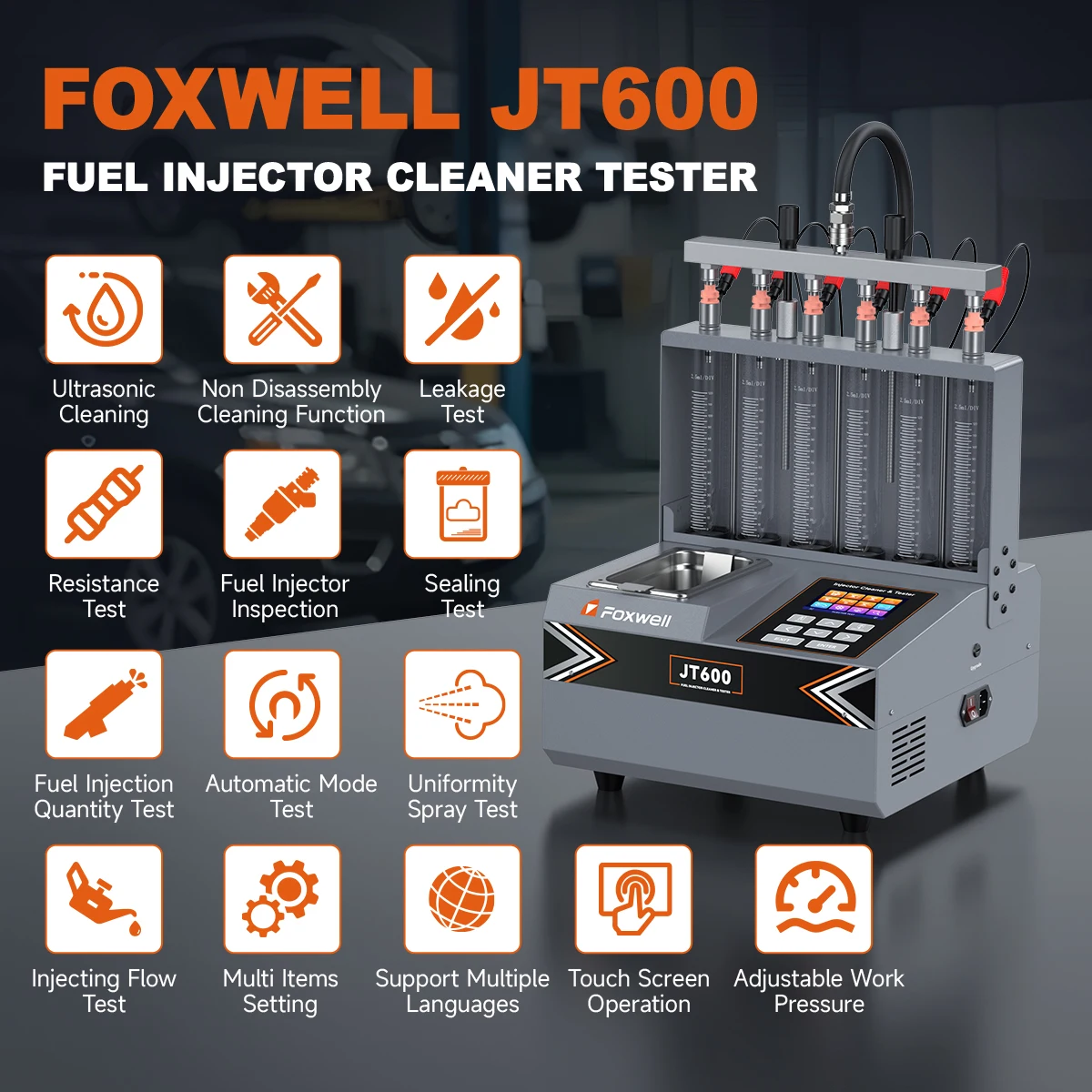 2025 FOXWELL JT600 GDI بيزو حاقن الوقود الأنظف 6-اسطوانة EFI FEI الأنظف اختبار المقاومة بالموجات فوق الصوتية اختبار التنظيف للسيارة #2
