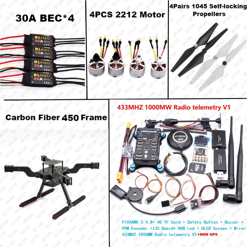 PIXHAWK PX4 2.4.8 Ardupilot Flight Control M8N Open Smart Drone Frame FLY450 PRO Pix APM Quadrotor Upturned Rack FPV