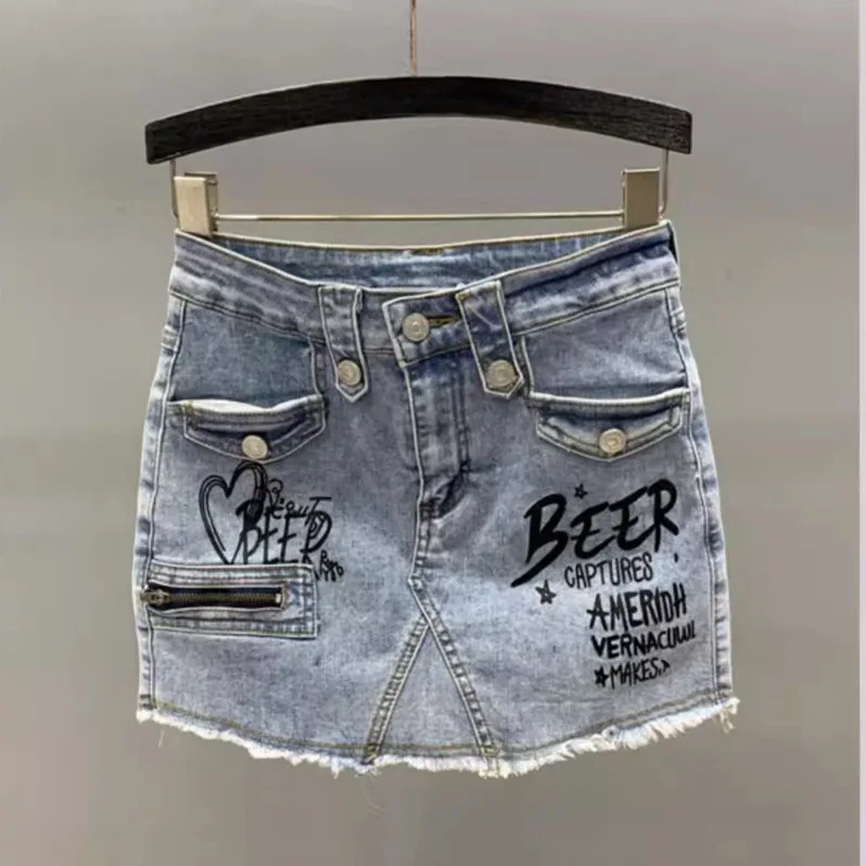 [ZOCI] Korean Girl Letter Graffiti Short Women 2024 Summer New Style Washable Butt Skirt Trendy