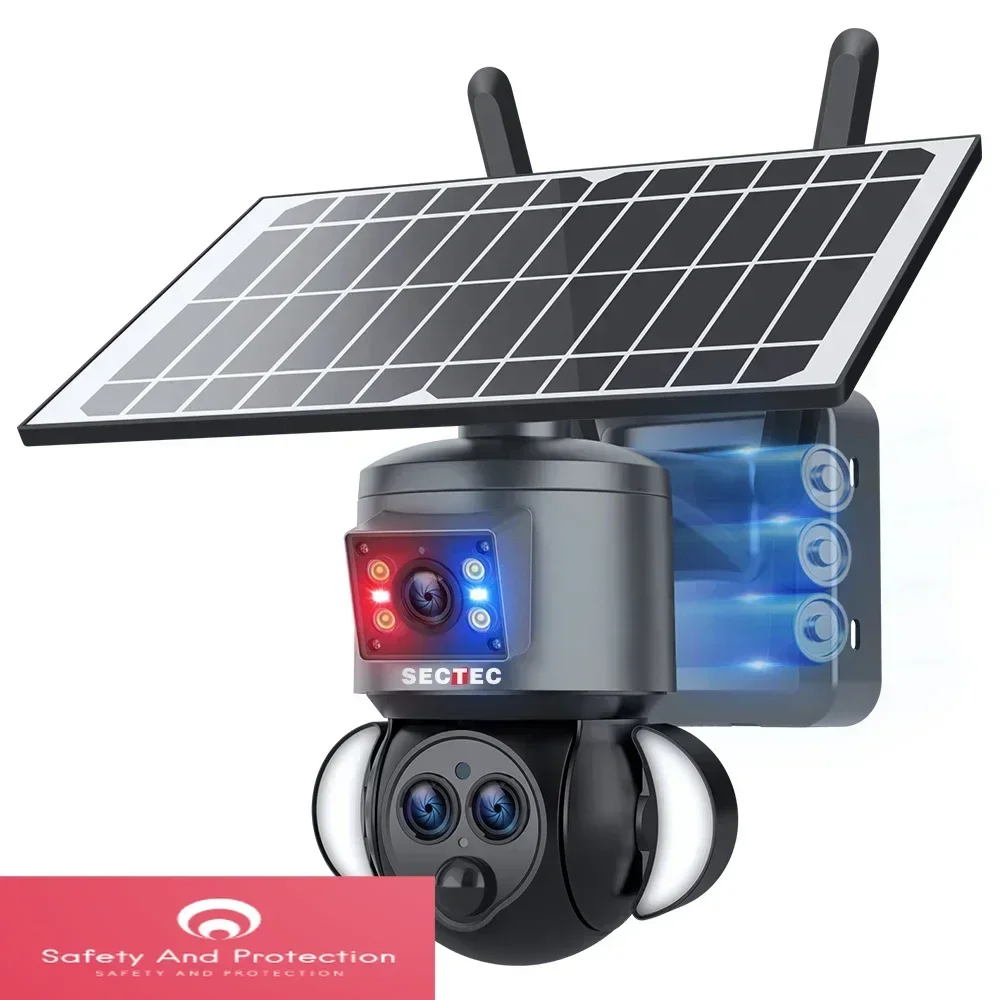 

Беспроводная Wi-Fi камера на солнечной батарее с 15-кратным зумом, 3 объективами, IP65, 6 Вт, 12000 мАч, с функцией push-уведомлений, панорамным широкоугольным обзором и отслеживанием людей, система видеонаблюдения