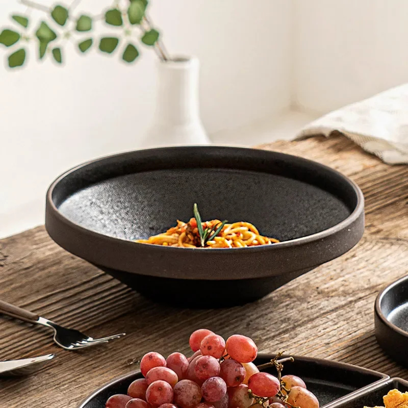 Japanese High-end Household Retro Japanese Hat Bowl Lamian Noodles Bowl Ceramic Noodles in Soup Bowl High Leg Bowls
