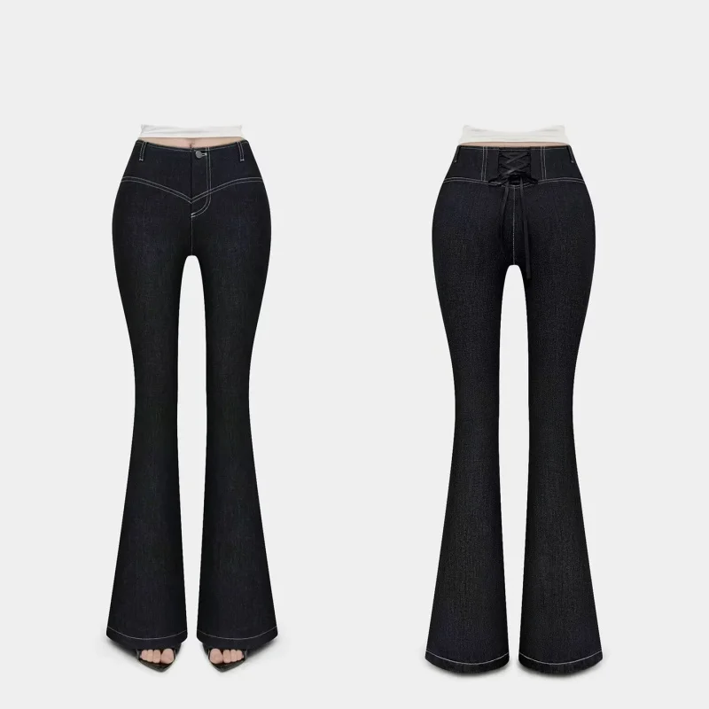 

Unique design with a niche appealVKorean women's high-waisted slim-fit jeans with waist straps and decorative stitching, trendy
