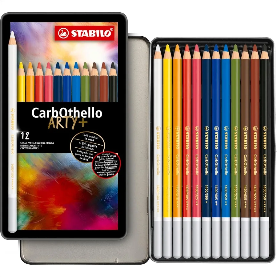 

ChalkPastel Artist Colored Pencil CarbOthello ARTY Tin Set of 12 Watercolor Effects Sketching Drawing Coloring