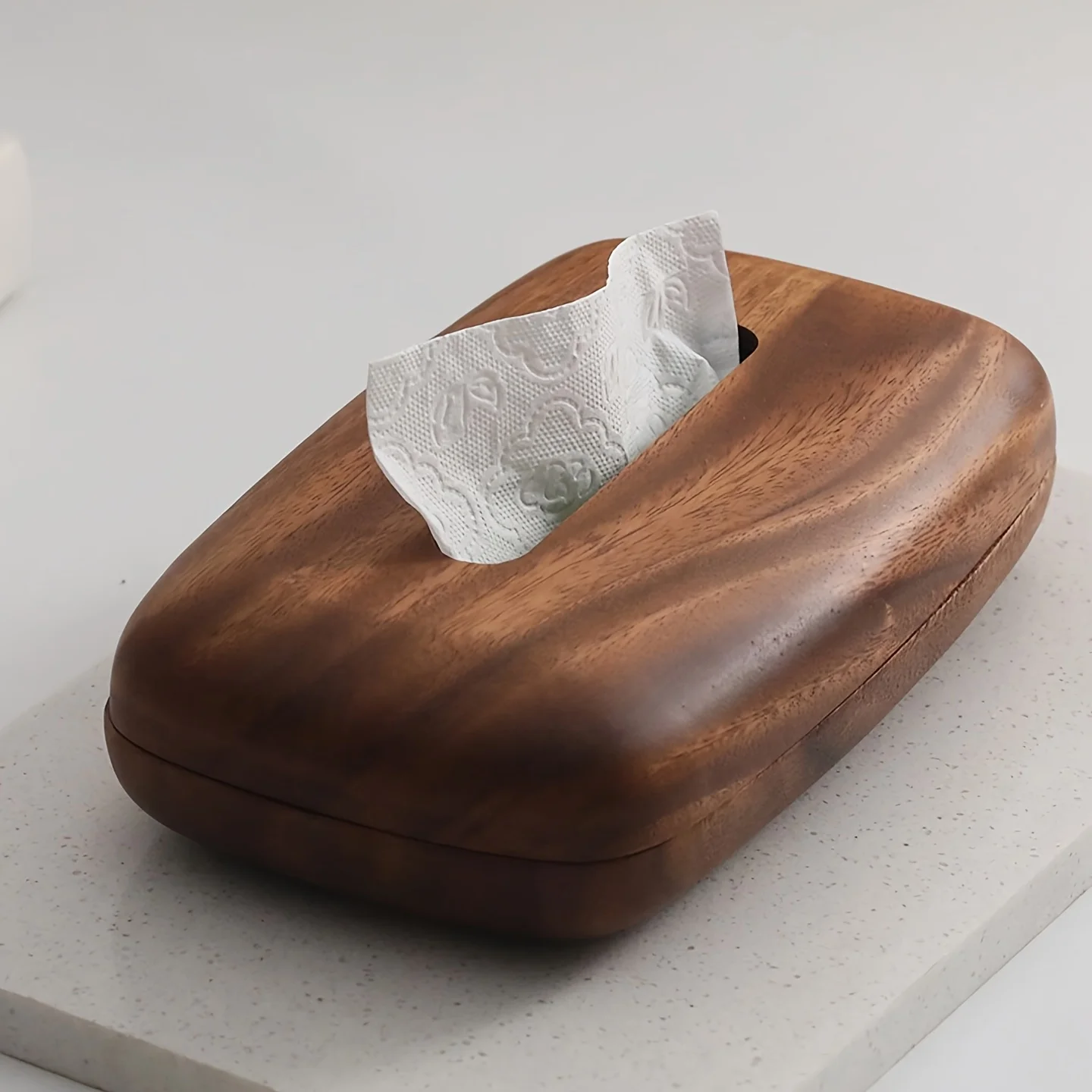 Suporte de capa de caixa de tecido de madeira de nogueira, design retangular moderno com tampa removível, decoração minimalista de casa para mesa, banheiro