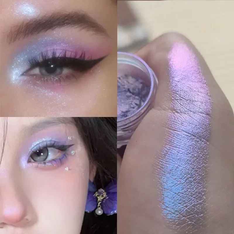 Sombra camaleão com glitter, brilho perolado para contorno iluminador, cores degradadas metálicas, festivais fáceis de maquiagem para os olhos preguiçosos